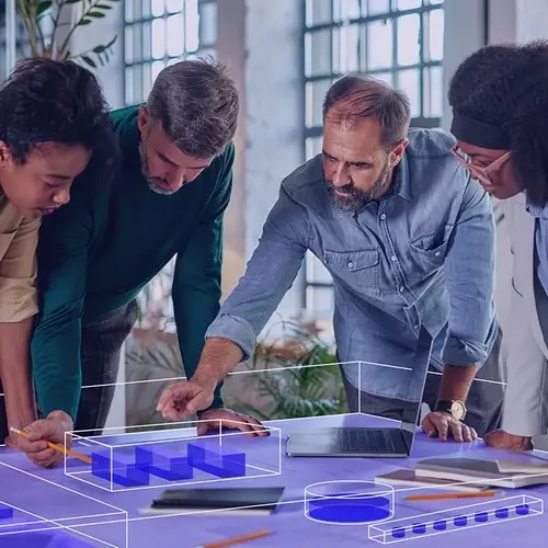 4 employees working in an open office concept